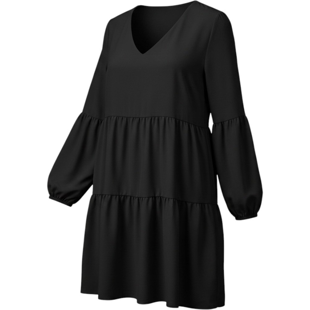 Pinup Fashion Black‎ Tiered Babydoll Dress Long Lantern Sleeve V-Neck Size 22